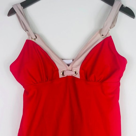 Jaclyn Smith Swimsuit Swimdress 12 Large Red Cruise Beach Slimming - Picture 2 of 3